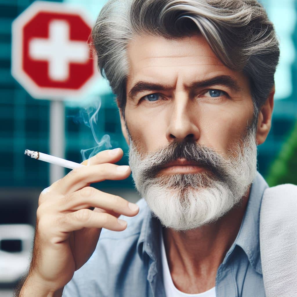Smoking and Vaping Effects on Oral Health - a middle aged man smoking a cigarette